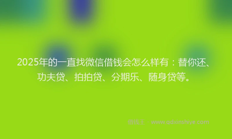 2025年的一直找微信借钱会怎么样有：替你还、功夫贷、拍拍贷、分期乐、随身贷等。