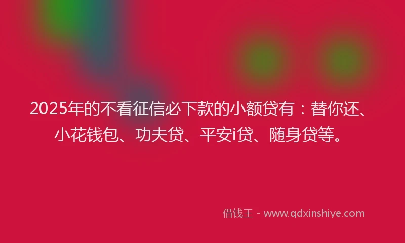 2025年的不看征信必下款的小额贷有：替你还、小花钱包、功夫贷、平安i贷、随身贷等。