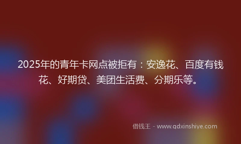 2025年的青年卡网点被拒有：安逸花、百度有钱花、好期贷、美团生活费、分期乐等。