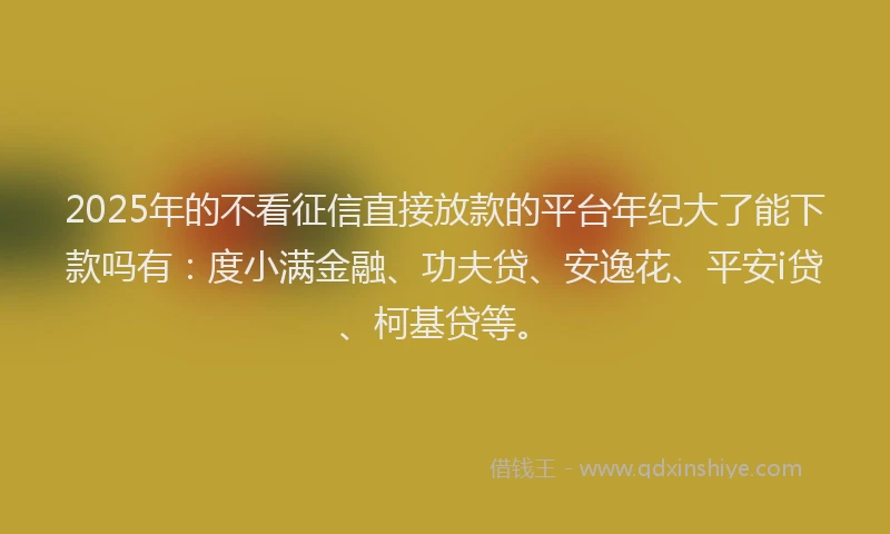 2025年的不看征信直接放款的平台年纪大了能下款吗有：度小满金融、功夫贷、安逸花、平安i贷、柯基贷等。