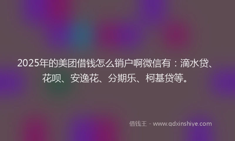 2025年的美团借钱怎么销户啊微信有：滴水贷、花呗、安逸花、分期乐、柯基贷等。