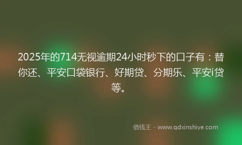 2025年的714无视逾期24小时秒下的口子有：替你还、平安口袋银行、好期贷、分期乐、平安i贷等。
