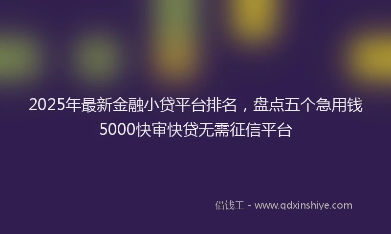 2025年最新金融小贷平台排名，盘点五个急用钱5000快审快贷无需征信平台