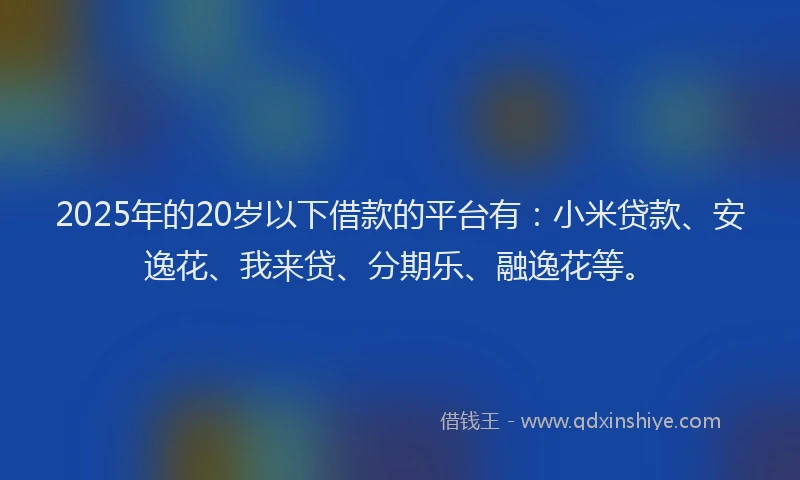 2025年的20岁以下借款的平台有：小米贷款、安逸花、我来贷、分期乐、融逸花等。