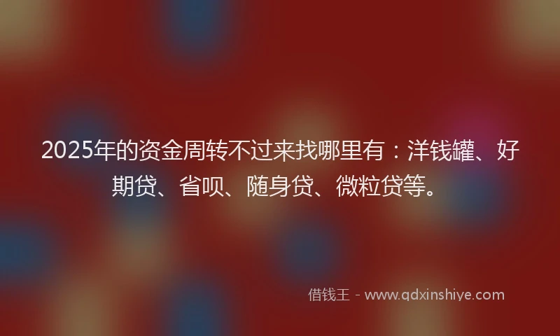 2025年的资金周转不过来找哪里有：洋钱罐、好期贷、省呗、随身贷、微粒贷等。
