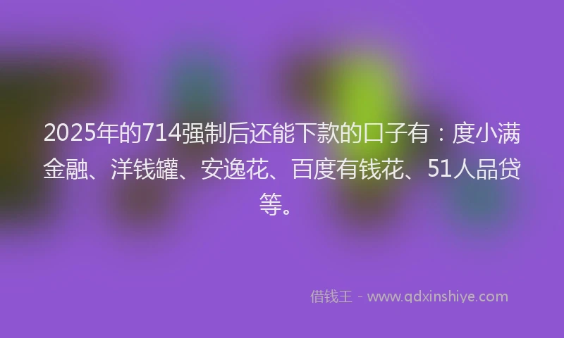 2025年的714强制后还能下款的口子有：度小满金融、洋钱罐、安逸花、百度有钱花、51人品贷等。