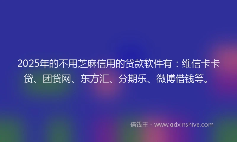 2025年的不用芝麻信用的贷款软件有：维信卡卡贷、团贷网、东方汇、分期乐、微博借钱等。