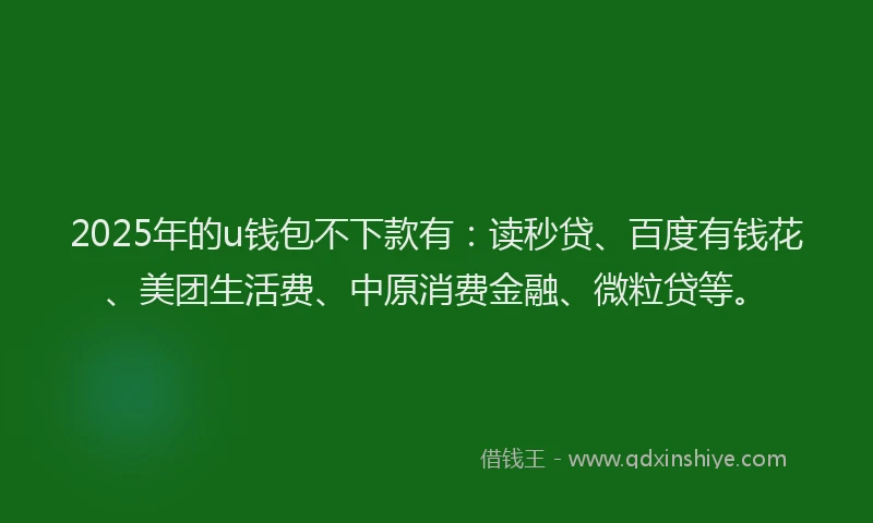 2025年的u钱包不下款有：读秒贷、百度有钱花、美团生活费、中原消费金融、微粒贷等。