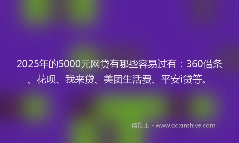 2025年的5000元网贷有哪些容易过有：360借条、花呗、我来贷、美团生活费、平安i贷等。
