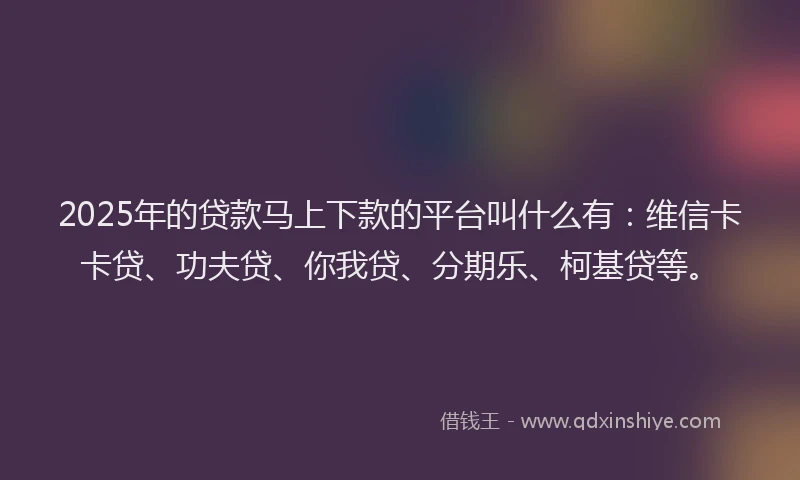 2025年的贷款马上下款的平台叫什么有：维信卡卡贷、功夫贷、你我贷、分期乐、柯基贷等。