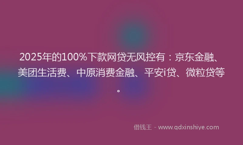2025年的100%下款网贷无风控有：京东金融、美团生活费、中原消费金融、平安i贷、微粒贷等。