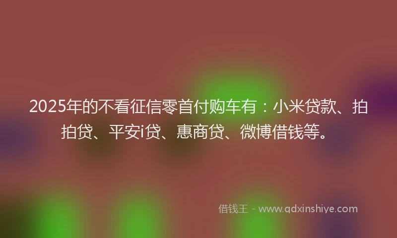 2025年的不看征信零首付购车有：小米贷款、拍拍贷、平安i贷、惠商贷、微博借钱等。