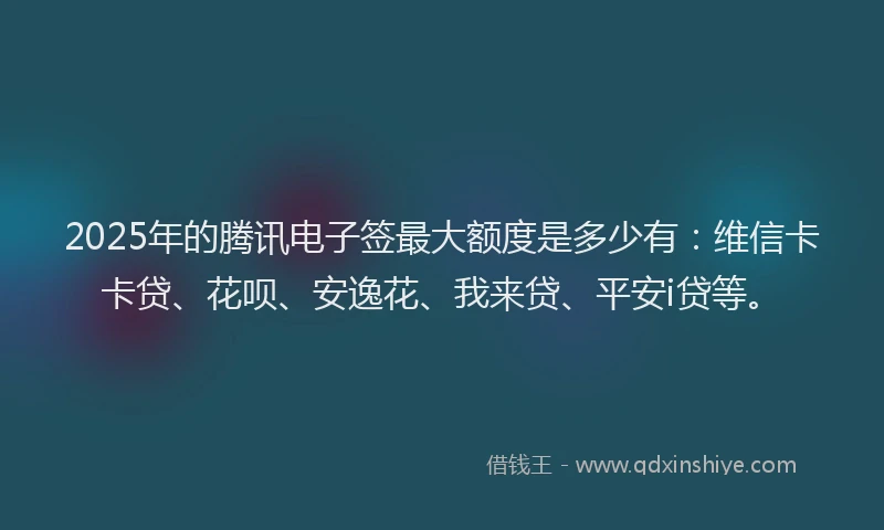 2025年的腾讯电子签最大额度是多少有：维信卡卡贷、花呗、安逸花、我来贷、平安i贷等。