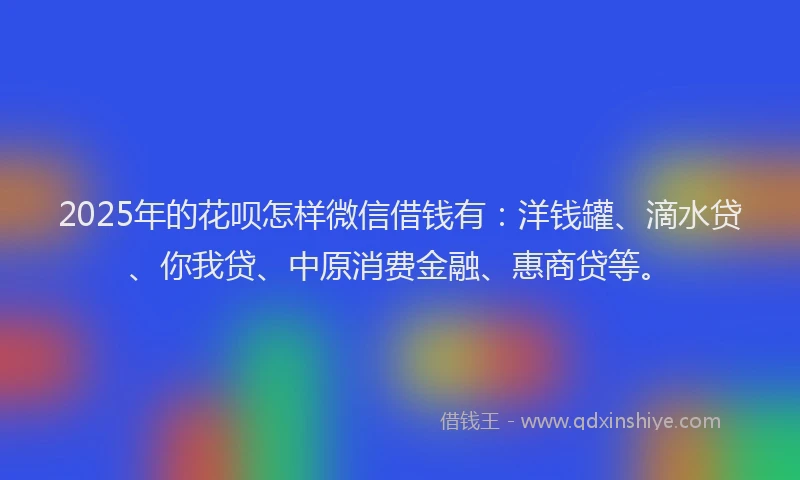 2025年的花呗怎样微信借钱有：洋钱罐、滴水贷、你我贷、中原消费金融、惠商贷等。
