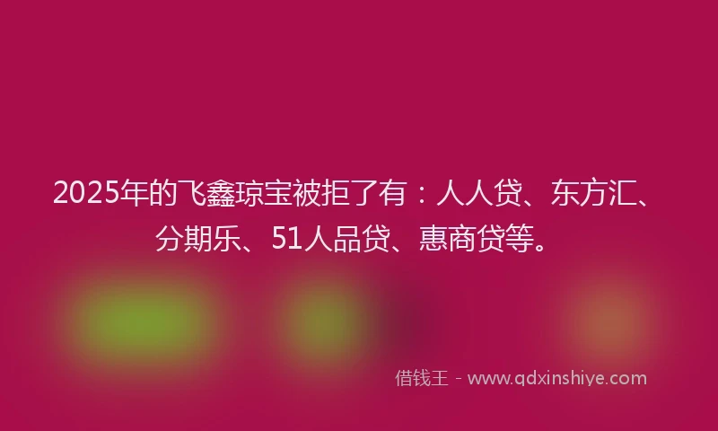 2025年的飞鑫琼宝被拒了有：人人贷、东方汇、分期乐、51人品贷、惠商贷等。