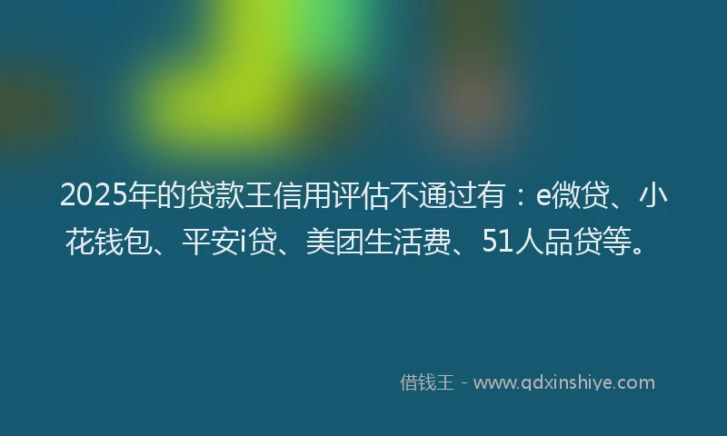 2025年的贷款王信用评估不通过有：e微贷、小花钱包、平安i贷、美团生活费、51人品贷等。