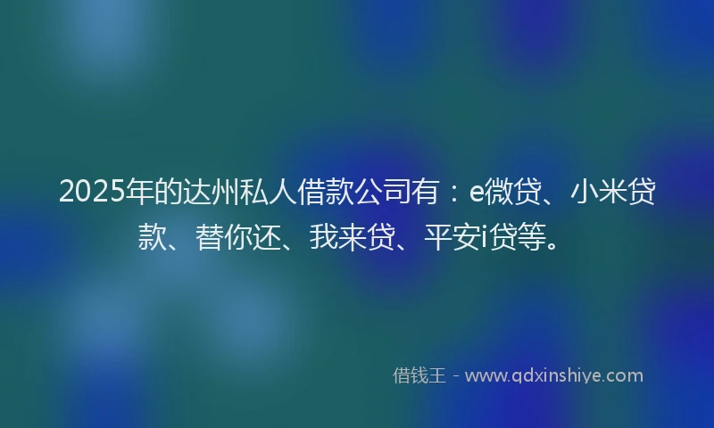 2025年的达州私人借款公司有：e微贷、小米贷款、替你还、我来贷、平安i贷等。