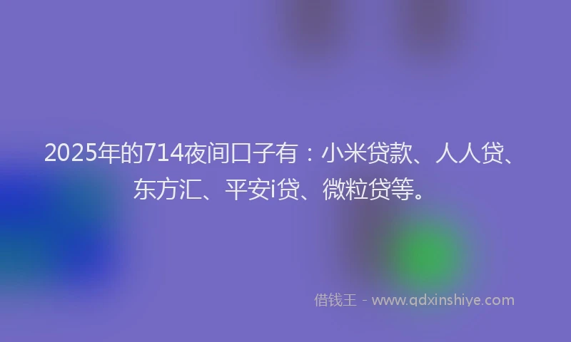 2025年的714夜间口子有：小米贷款、人人贷、东方汇、平安i贷、微粒贷等。