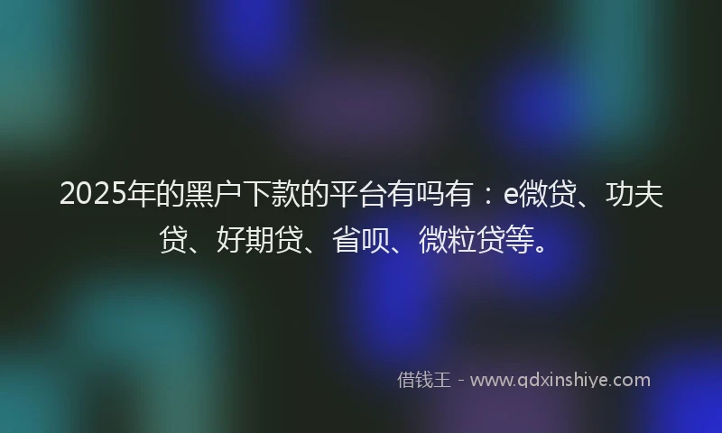 2025年的黑户下款的平台有吗有：e微贷、功夫贷、好期贷、省呗、微粒贷等。
