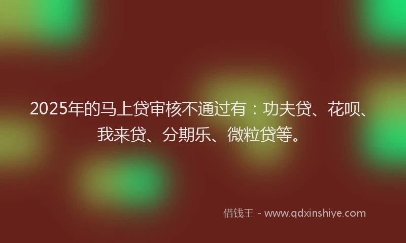 2025年的马上贷审核不通过有：功夫贷、花呗、我来贷、分期乐、微粒贷等。
