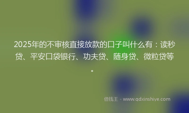 2025年的不审核直接放款的口子叫什么有：读秒贷、平安口袋银行、功夫贷、随身贷、微粒贷等。