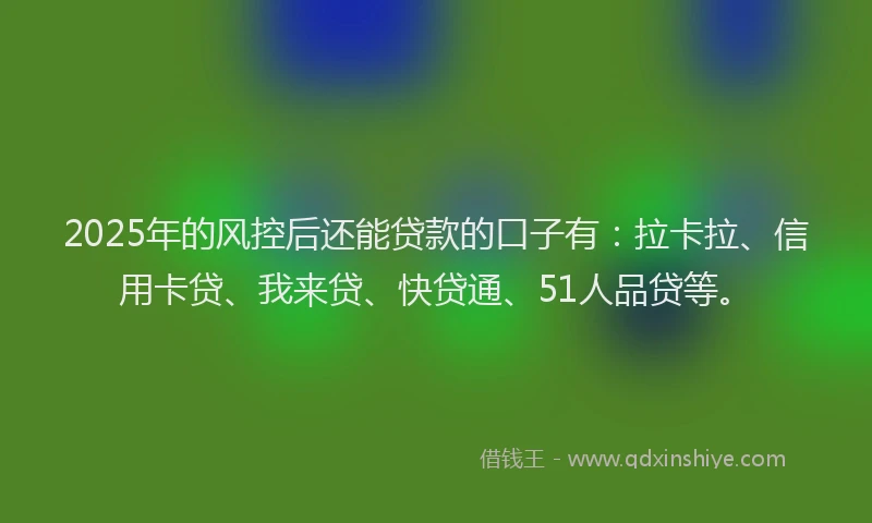 2025年的风控后还能贷款的口子有：拉卡拉、信用卡贷、我来贷、快贷通、51人品贷等。