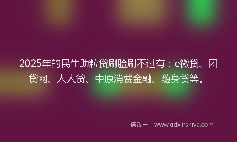 2025年的民生助粒贷刷脸刷不过有：e微贷、团贷网、人人贷、中原消费金融、随身贷等。
