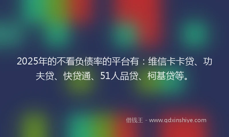 2025年的不看负债率的平台有：维信卡卡贷、功夫贷、快贷通、51人品贷、柯基贷等。