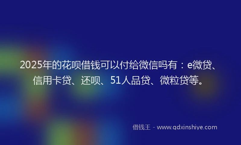 2025年的花呗借钱可以付给微信吗有：e微贷、信用卡贷、还呗、51人品贷、微粒贷等。