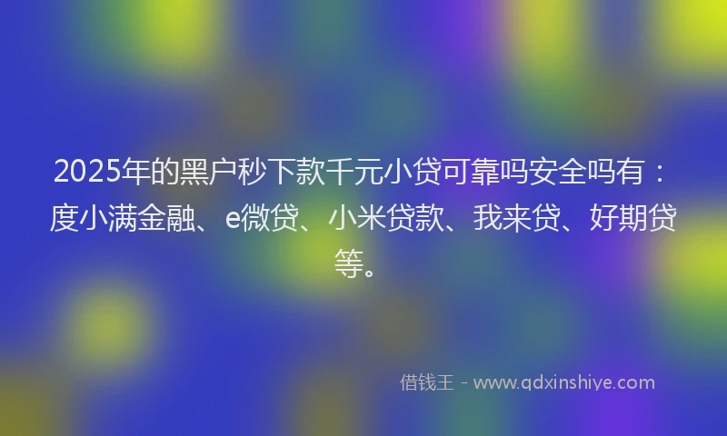 2025年的黑户秒下款千元小贷可靠吗安全吗有：度小满金融、e微贷、小米贷款、我来贷、好期贷等。