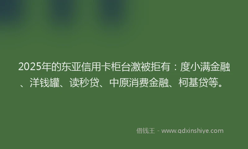 2025年的东亚信用卡柜台激被拒有：度小满金融、洋钱罐、读秒贷、中原消费金融、柯基贷等。