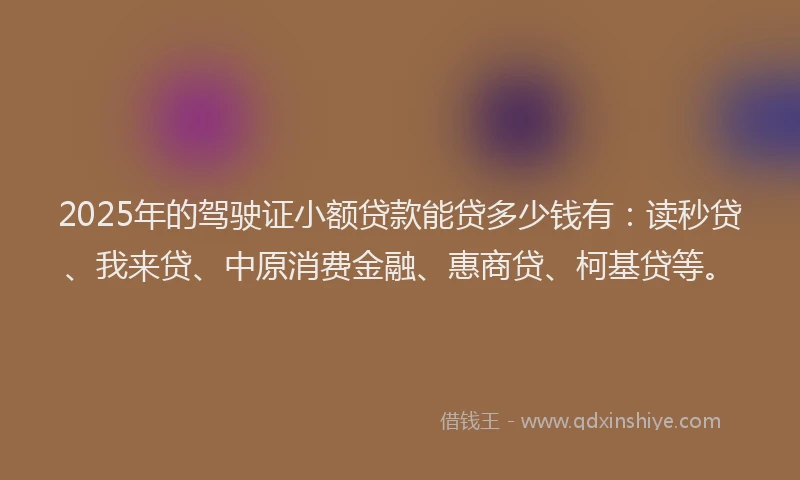 2025年的驾驶证小额贷款能贷多少钱有：读秒贷、我来贷、中原消费金融、惠商贷、柯基贷等。