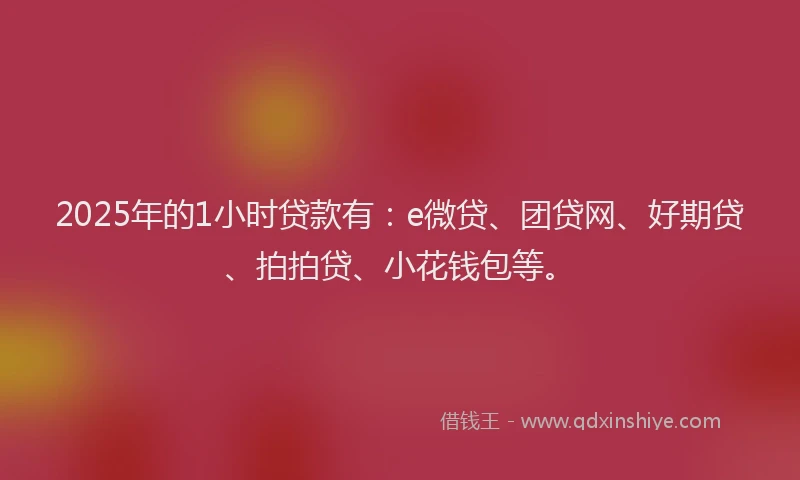 2025年的1小时贷款有：e微贷、团贷网、好期贷、拍拍贷、小花钱包等。