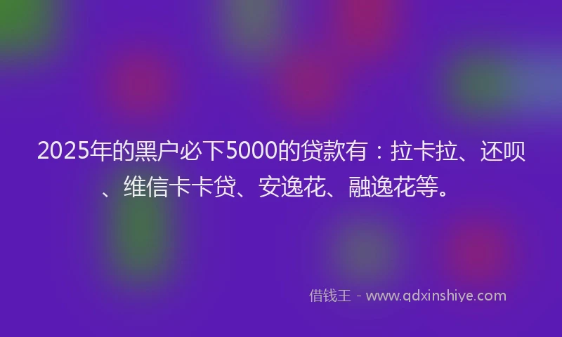 2025年的黑户必下5000的贷款有：拉卡拉、还呗、维信卡卡贷、安逸花、融逸花等。