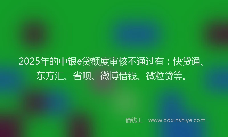 2025年的中银e贷额度审核不通过有：快贷通、东方汇、省呗、微博借钱、微粒贷等。