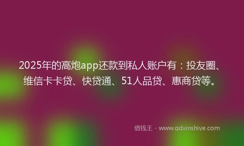 2025年的高炮app还款到私人账户有：投友圈、维信卡卡贷、快贷通、51人品贷、惠商贷等。