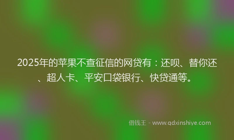 2025年的苹果不查征信的网贷有：还呗、替你还、超人卡、平安口袋银行、快贷通等。