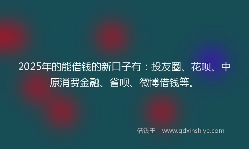 2025年的能借钱的新口子有：投友圈、花呗、中原消费金融、省呗、微博借钱等。