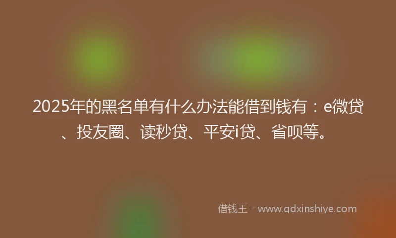 2025年的黑名单有什么办法能借到钱有：e微贷、投友圈、读秒贷、平安i贷、省呗等。