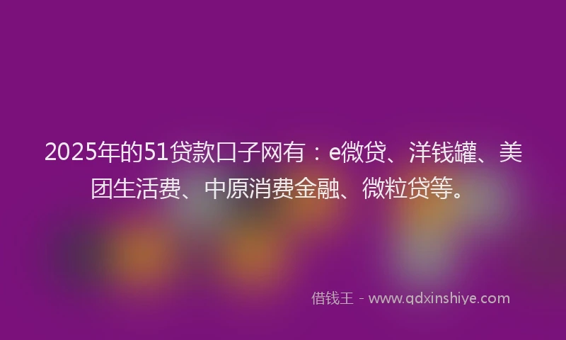 2025年的51贷款口子网有：e微贷、洋钱罐、美团生活费、中原消费金融、微粒贷等。