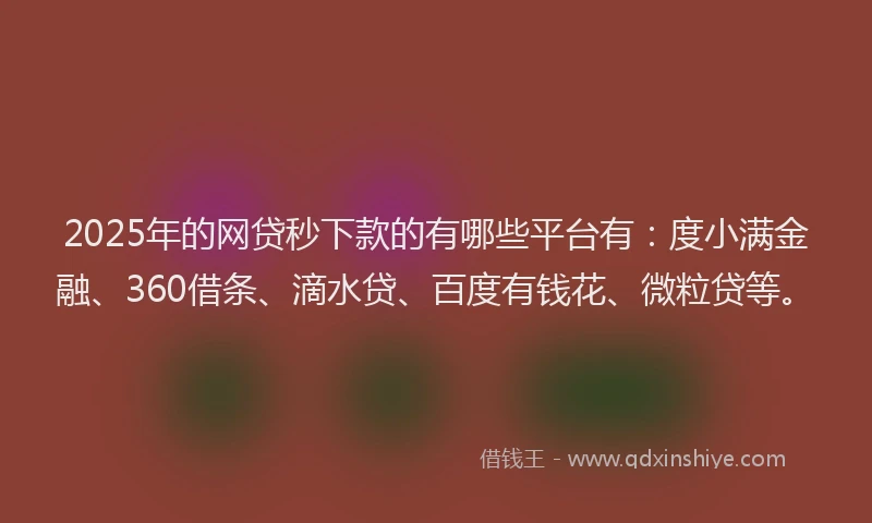 2025年的网贷秒下款的有哪些平台有：度小满金融、360借条、滴水贷、百度有钱花、微粒贷等。