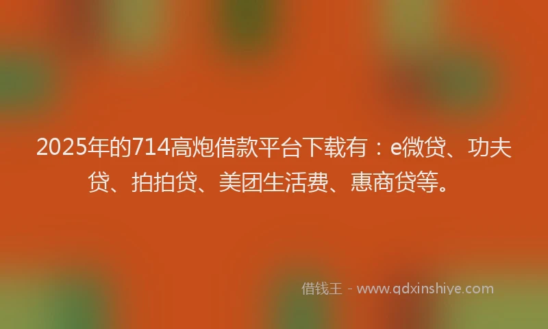 2025年的714高炮借款平台下载有：e微贷、功夫贷、拍拍贷、美团生活费、惠商贷等。