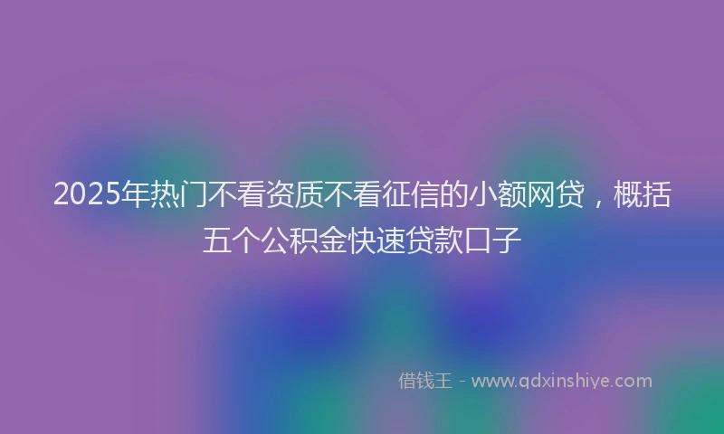 2025年热门不看资质不看征信的小额网贷，概括五个公积金快速贷款口子