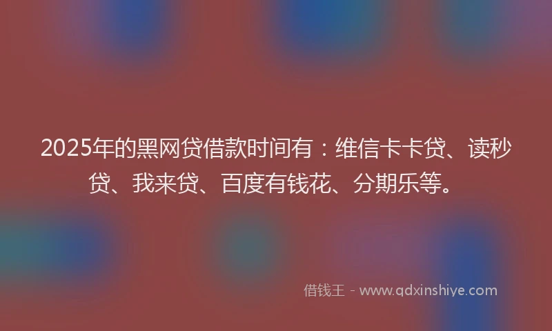2025年的黑网贷借款时间有：维信卡卡贷、读秒贷、我来贷、百度有钱花、分期乐等。