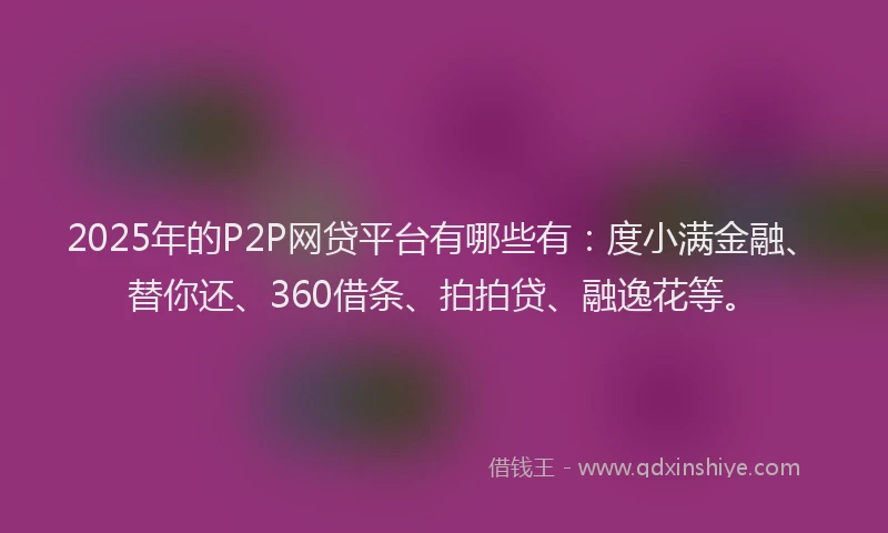 2025年的P2P网贷平台有哪些有：度小满金融、替你还、360借条、拍拍贷、融逸花等。