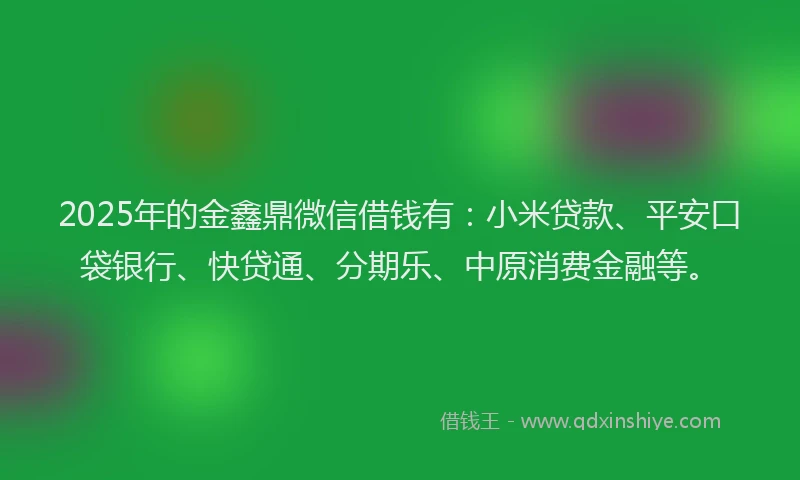 2025年的金鑫鼎微信借钱有：小米贷款、平安口袋银行、快贷通、分期乐、中原消费金融等。