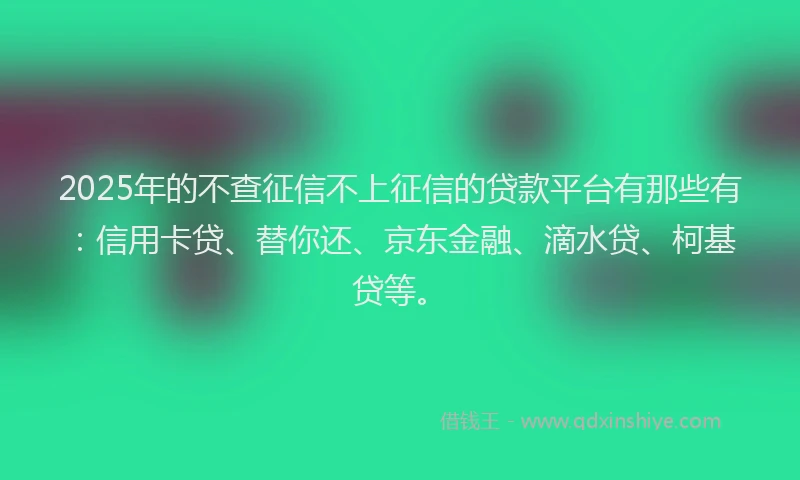 2025年的不查征信不上征信的贷款平台有那些有：信用卡贷、替你还、京东金融、滴水贷、柯基贷等。