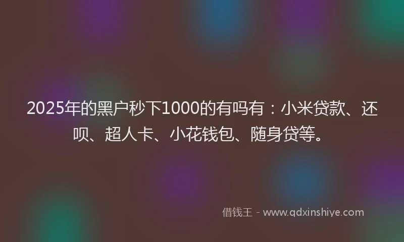 2025年的黑户秒下1000的有吗有：小米贷款、还呗、超人卡、小花钱包、随身贷等。