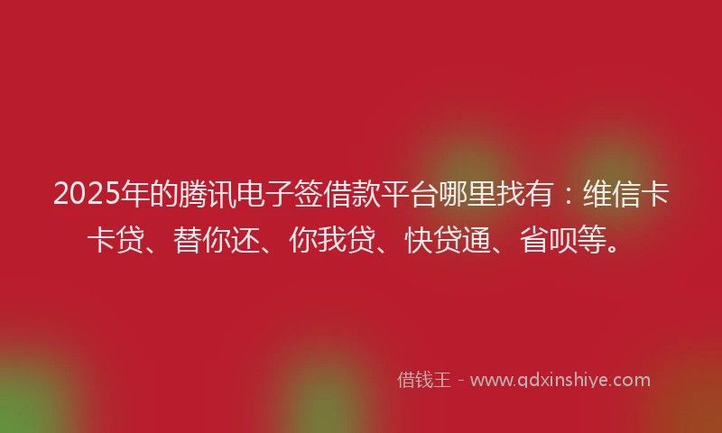 2025年的腾讯电子签借款平台哪里找有：维信卡卡贷、替你还、你我贷、快贷通、省呗等。