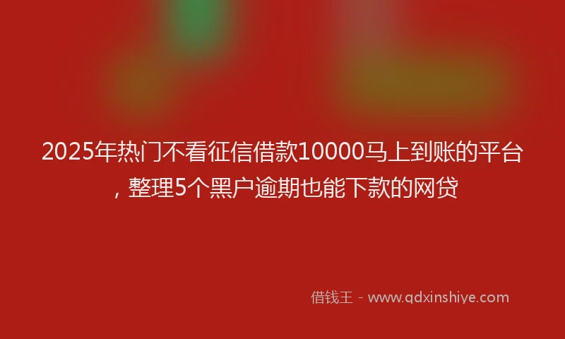 2025年热门不看征信借款10000马上到账的平台，整理5个黑户逾期也能下款的网贷